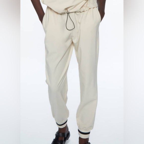 Zara Men's cream with black details draw string cuffed jogger pants size XL - Picture 1 of 16